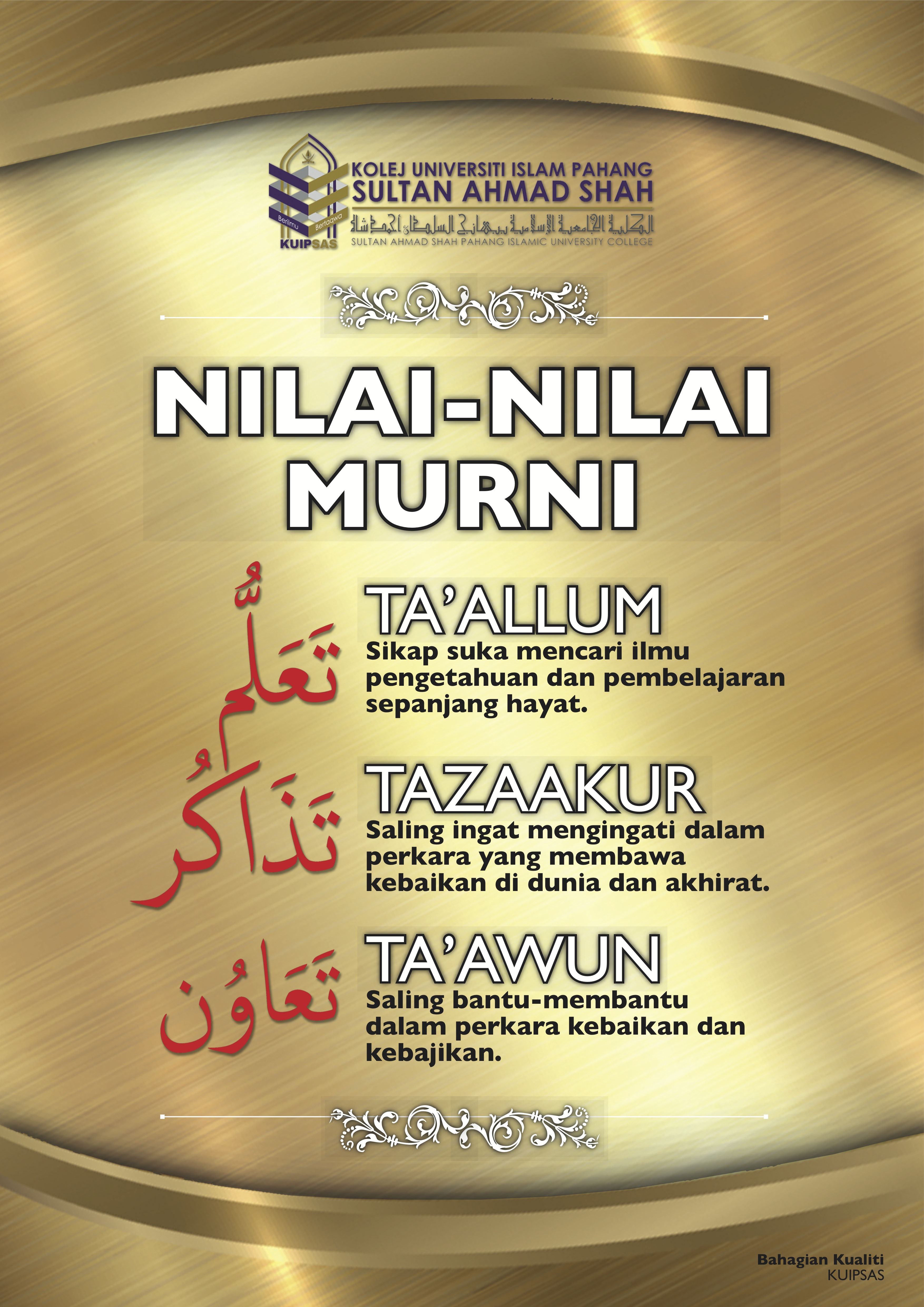 Nilai Nilai Murni Kolej Universiti Islam Pahang Sultan Ahmad Shah